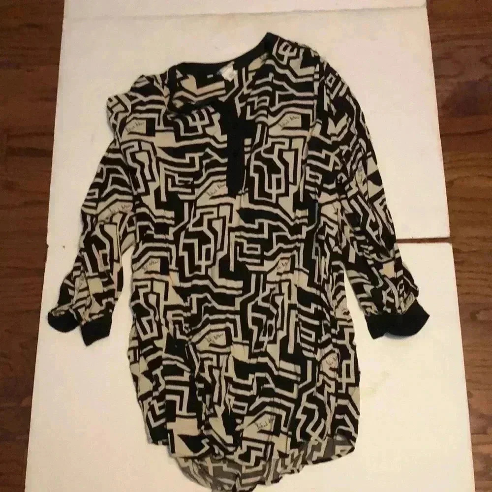 H&M x Richard Allen black and cream long sleeve tunic dress 12 - Picture 3 of 7
